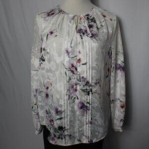 White House Black Market White Top with Lavendar Floral Print Women's Size 14P